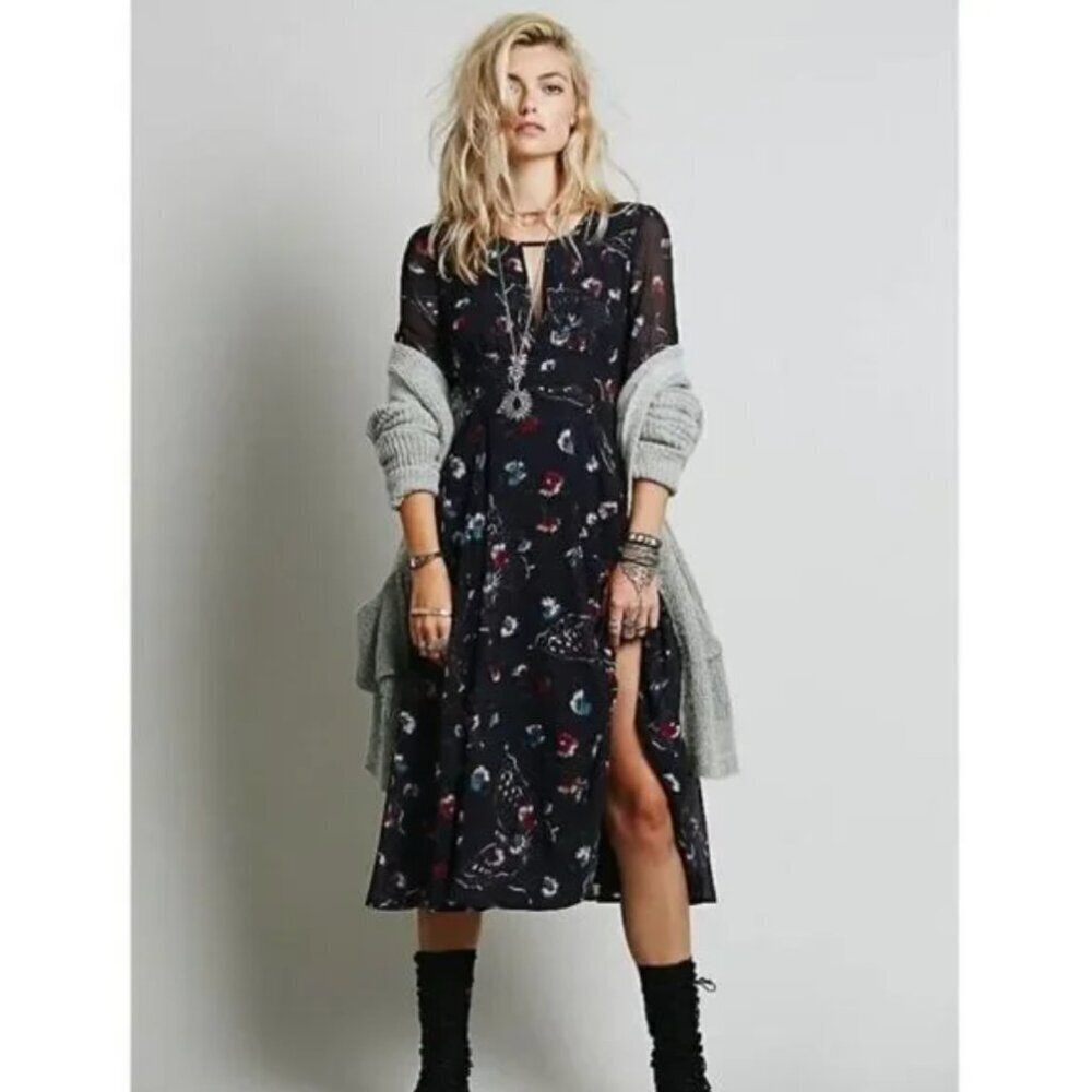 Free People Bonnie Midi Dress 6 Butterfly Floral Coquette Cottagecore Boho - Picture 5 of 11
